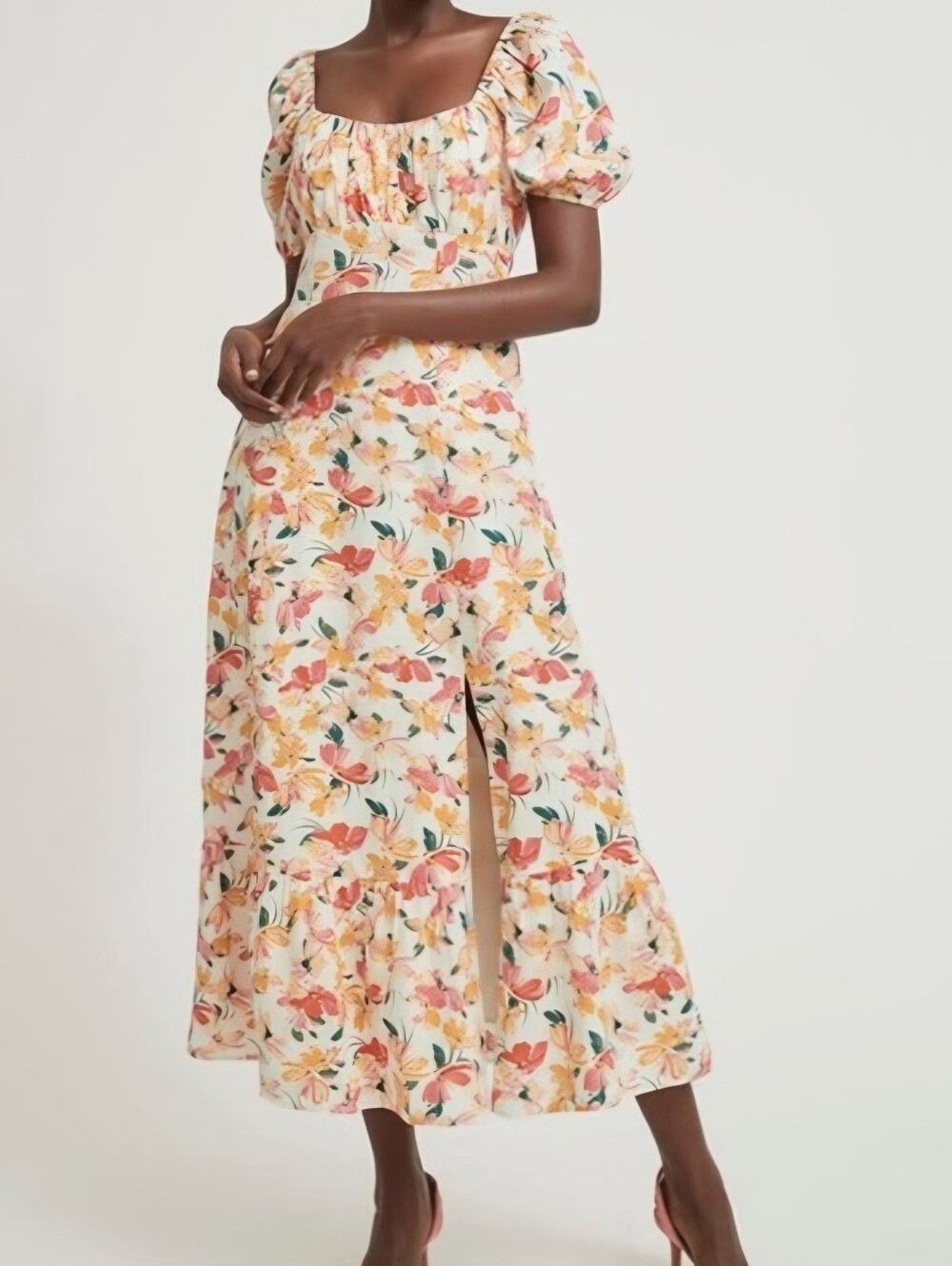 RW&CO Linen Blend Floral Midi Dress